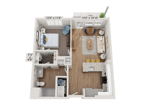 Floor plan image of A3, 1-bedroom apartment